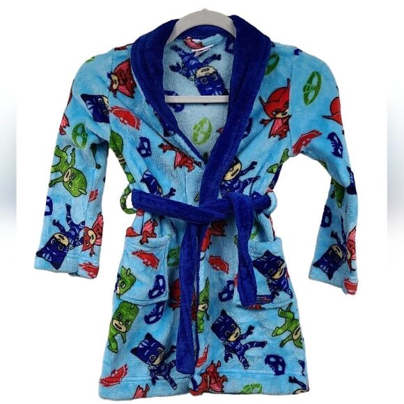 PJ Masks Little Boys' Blue Plush Robe Fleece Belted Bathrobe Sleepwear Size 6 - Picture 2 of 11